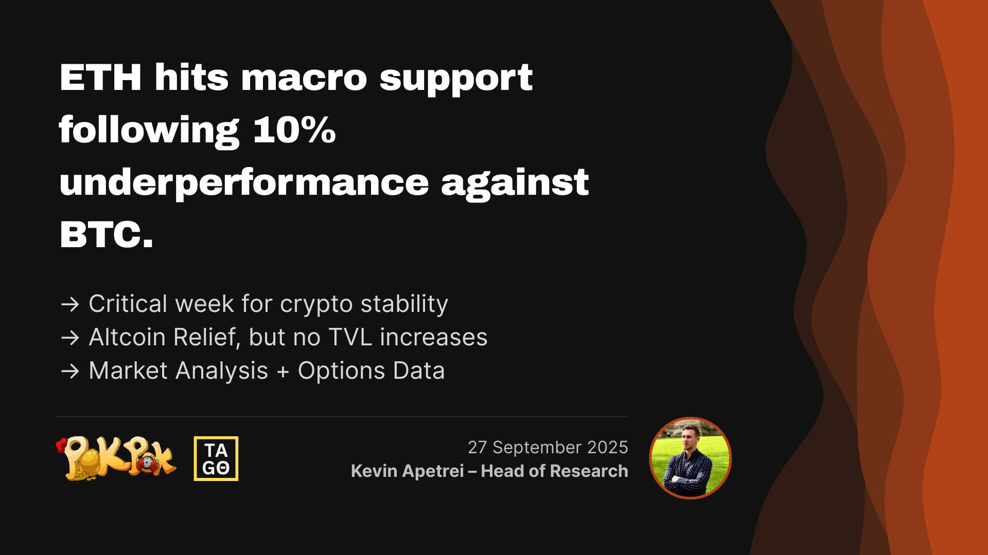 ETH hits macro support following 10% underperformance against BTC. Most critical week for crypto stability.